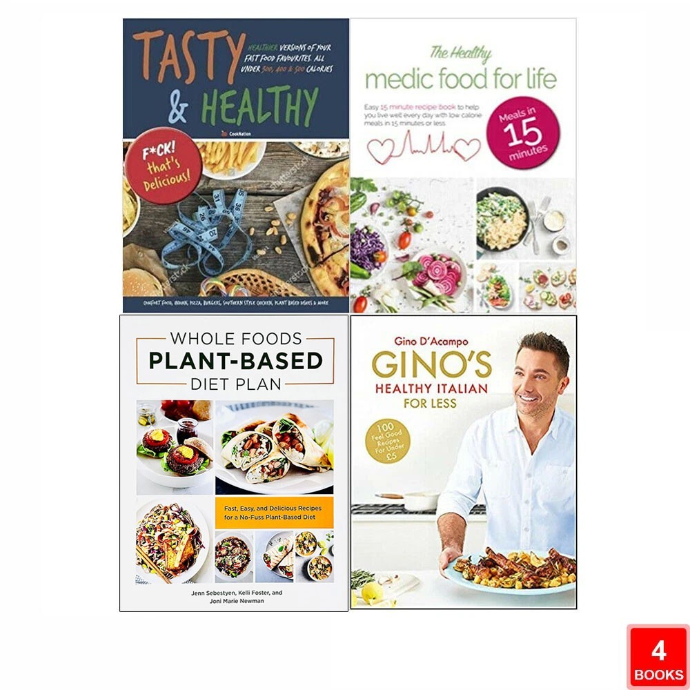 Whole Foods Plant,Tasty Healthy, Gino's Healthy Italian, Medic Food Life 4 Books