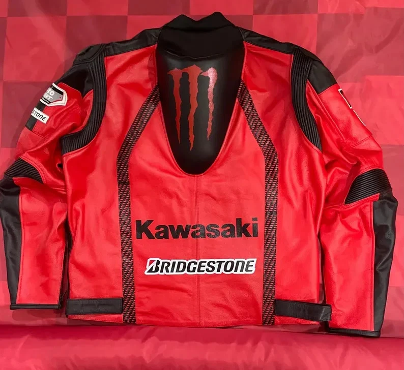 Chaqueta de cuero Kawasaki Racing Moto Kawasaki Ninja Motocicleta Motociclista Chaqueta Foto 2 de 4