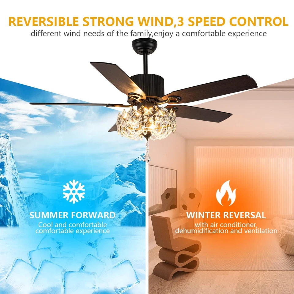 Ventiladores de techo de cristal de 52" con luces remotas, araña negra de techo de granja... Foto 3 de 4