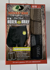 NIB Mossy Oak 4 Pack Boxer Briefs Underwear Mens M 32-34" Performance 6" inseam