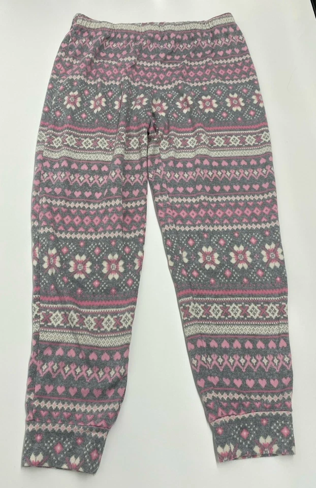 Pijama Feminino de Lã Cuddl Duds Cinza/Rosa Corações Design Geométrico Super Macio M - Imagem 3 de 4