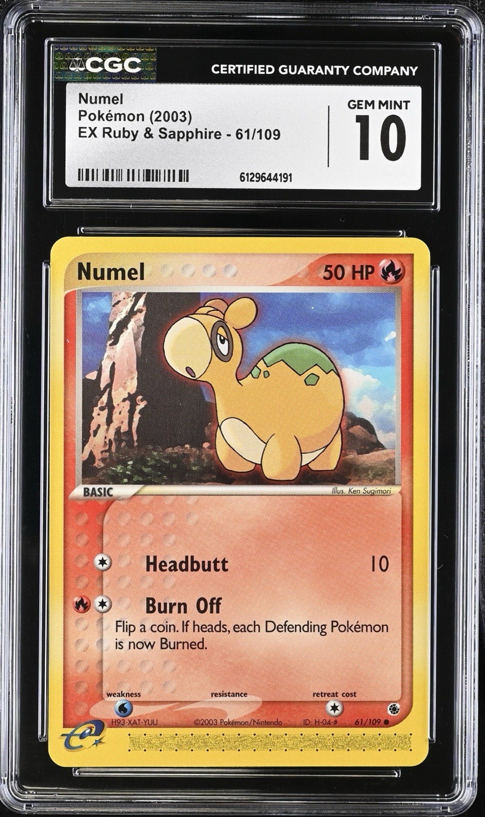CGC 10 GEM MINT Numel 61/109 EX Ruby & Sapphire Vintage 2003 Pokemon Card