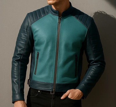 Men's Black Genuine Lambskin Motorcycle Biker Cafe Racer Leather Coat Jacket