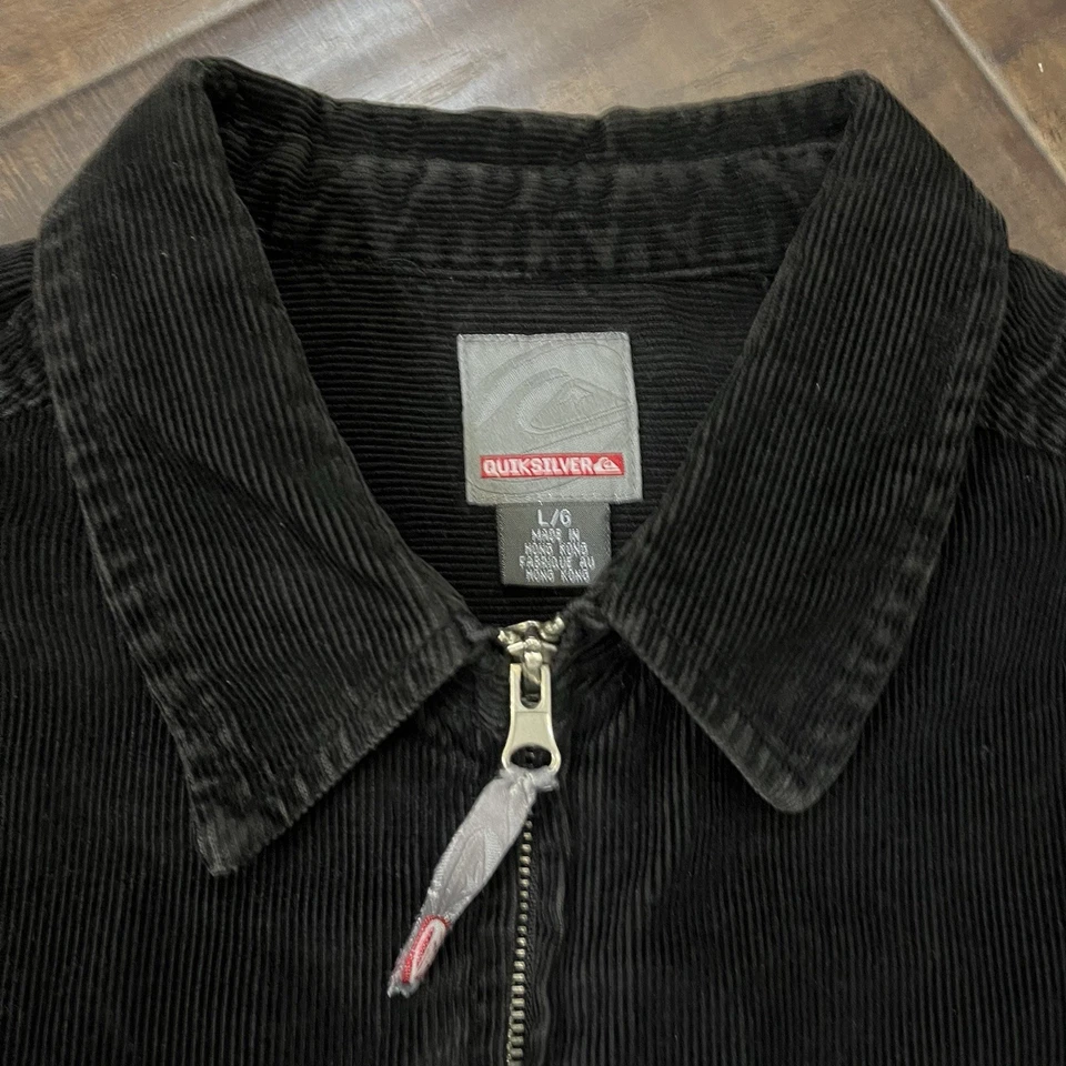 Chaqueta De Colección Quiksilver Para Hombre Grande Negra Pana Cremallera Años 90 Y2K Surf Skate Foto 4 de 4