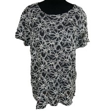 Brittany Black Woman Floral Lace Metallic Silver Top 1X Short Sleeve Made in USA