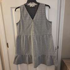 Loft sz XL blk/wht textured slvless shift dress gingham plaid casual summer