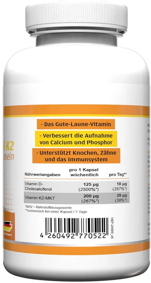 ZEC+ Health+ Vitamin D3 & K2, 90 Kapseln Dose - Bild 2 von 3