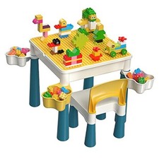 Kids 5-in-1 Multi Activity Table Set - Building Block Table with Macaron