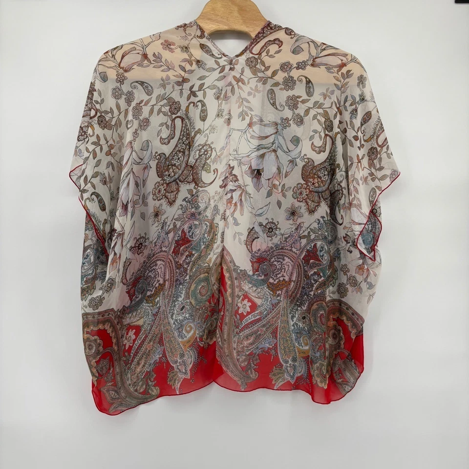 Peck & Peck Paisley Floral Sheer Kimono Jacket Coverup Made In USA Size L - Image 4 of 4