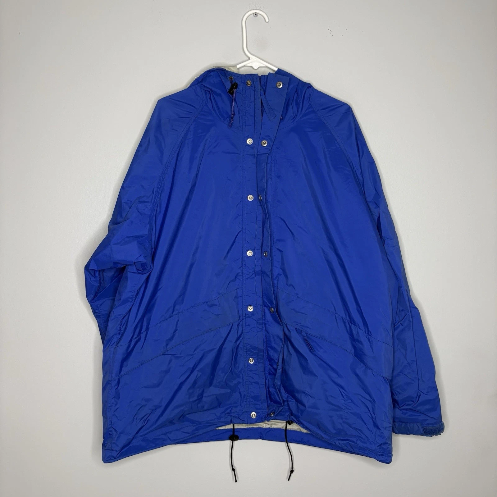 Vintage LL Bean Hooded Stowaway Windbreaker Rainwear Blue Button-up Zip Size XL