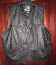 Bikers Dream Apparel Men's 52 Harley Davidson Leather Vest Black Logo Snaps VTG