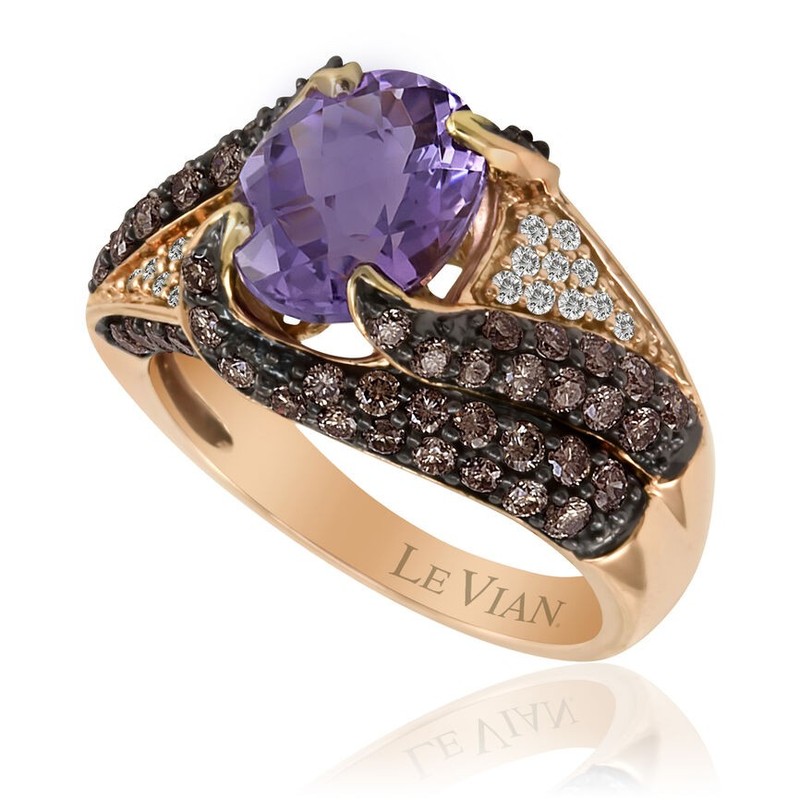 LeVian 14K Rose Gold Cocktail Ring with 3.46 TCW Amethyst and Diamond - Size 6.5