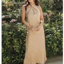 Show Me Your Mumu Gold Satin Maxi Dress Size S Goddess Resort Vacation Beach