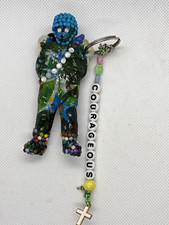 Handmade Multicolor Beaded Resin Figure Keychain Detachable Keyring Cross Charm