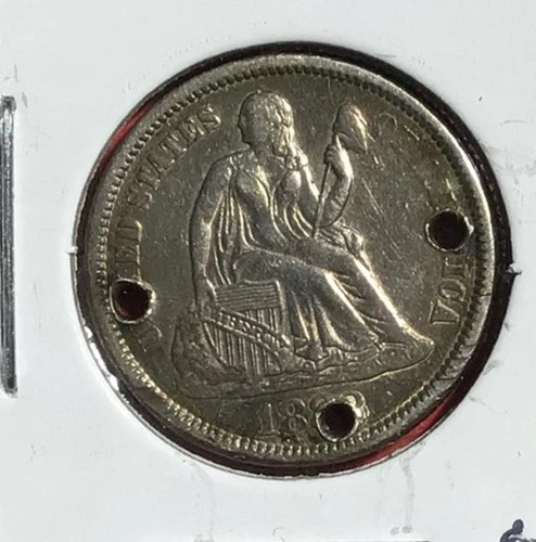 1882 US Seated Liberty Dime! XF & "Holed"! "LOVE Token"! Very Nice! Old Coin!
