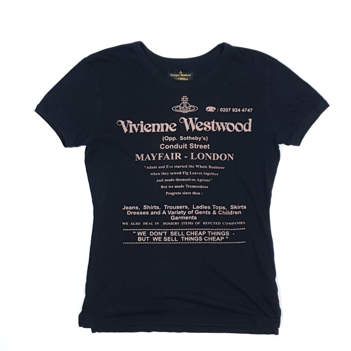 Vivienne Westwood Black T-Shirt Small UK 8 10 Anglomania Mayfair