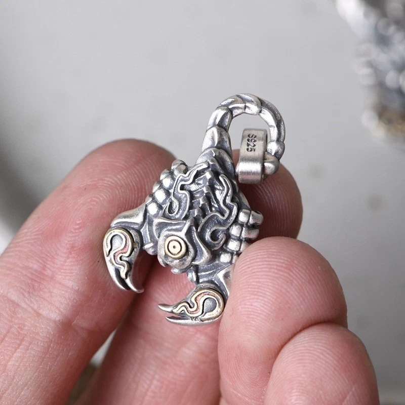 Men's Armored Scorpion Pendant, S925 Silver & Brass, Gothic Biker Soul Charm - Image 3 of 4