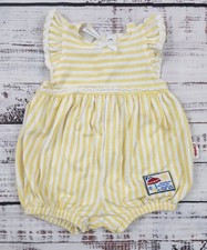 90s Vintage Carters 3-6M Yellow Striped Bubble Romper Summer Beach Sunsuit