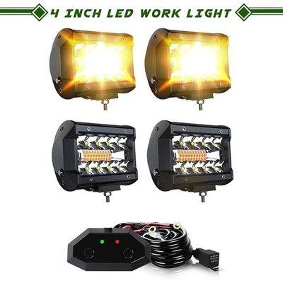 4'' INCH LED pods light Dual Color White Amber Flash Strobe OFFROAD Fit Truck UTV