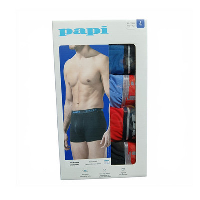 papi Microfiber Stretch Boxer Briefs 4-Pack S/M/L/XL/EXG Black Blue Red Tag-Free