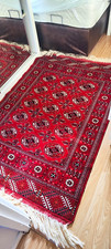 Bokhara Oriental Hand-Knotted Fringed Rug Red/Black/White 112x170cm