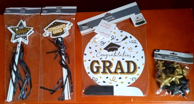 Graduation Lot : Table Decor / Photo Booth Props ~ Black /Gold/White  *See Note*