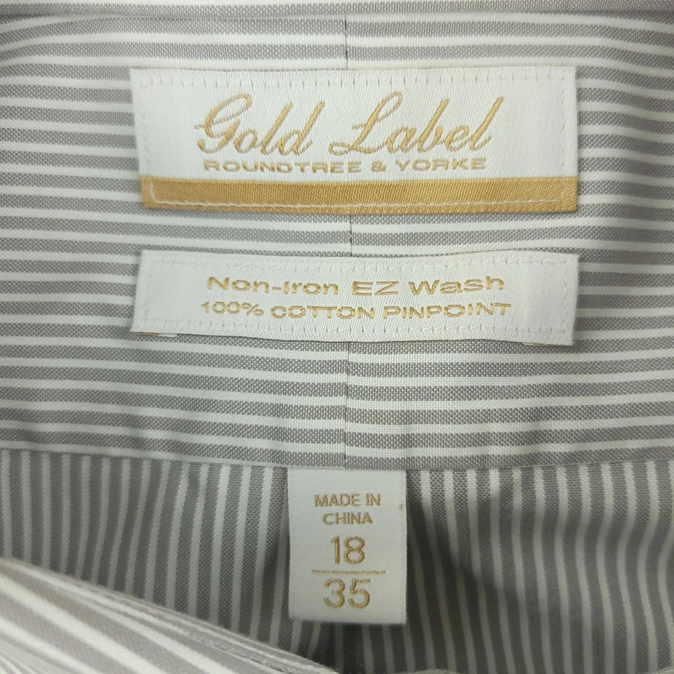Roundtree & Yorke Gold Label Shirt Mens 18 35 Gray White Stripe Non Iron Dress - Image 4 of 4