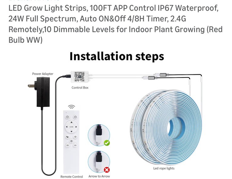 Strip Waterproof Full Spectrum   Plant Lamp 100ft Smart App Remote