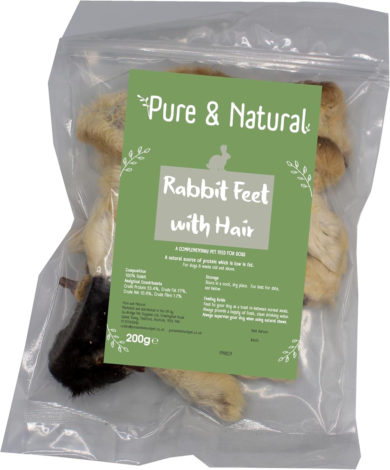 Pure & Natural Rabbit Feet with Fur - 200g Healthy Dog Treats Box, Rabbit Chew