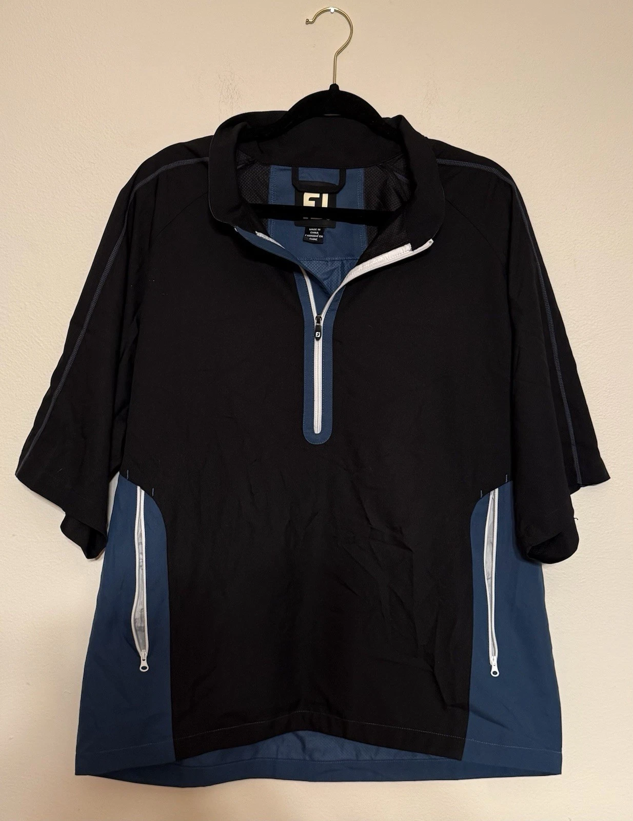 FootJoy Windbreaker Pullover Mens Size Large Half Zip Jacket Short Sleeve Black