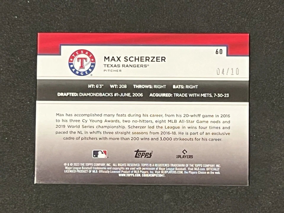 2023 Topps Max Scherzer /10 SSP #60 - Image 4 of 4