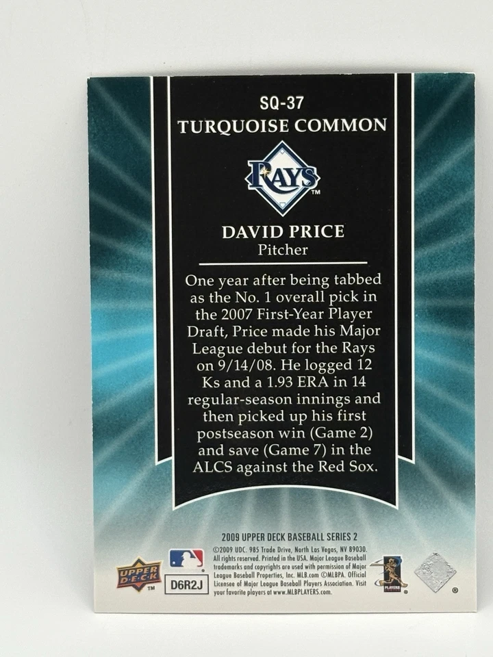 2009 Upper Deck #SQ-37 David Price StarQuest Turquoise Common - Image 2 of 2