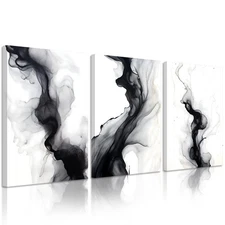 Black White Abstract Wall Art Decor Set of 3 Modern Wall Art Minimalist Canva...