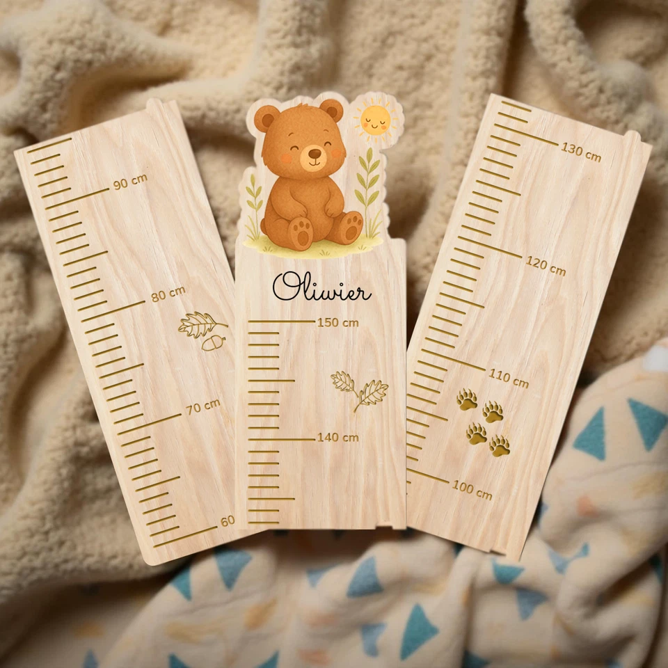 Personalised Custom Wood Height Growth Chart Teddy Bear Animals Design Add Name - Image 3 of 4