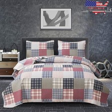 Plaid Quilt Set Queen Size Cozy Lightweight Durable Bedding Home Decor New