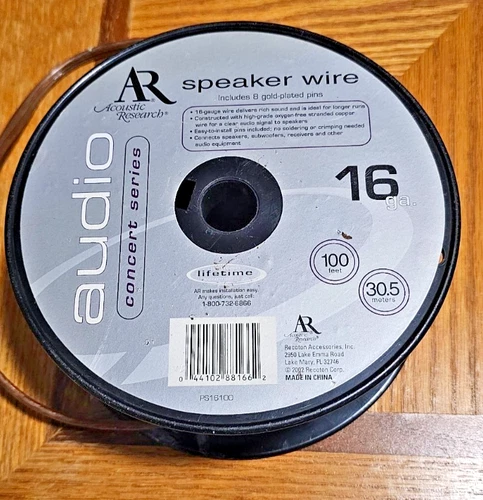 Acoustic Research Concert Series 16GA Gauge 20/ft Audio Speaker Wire 8 Gold Pins