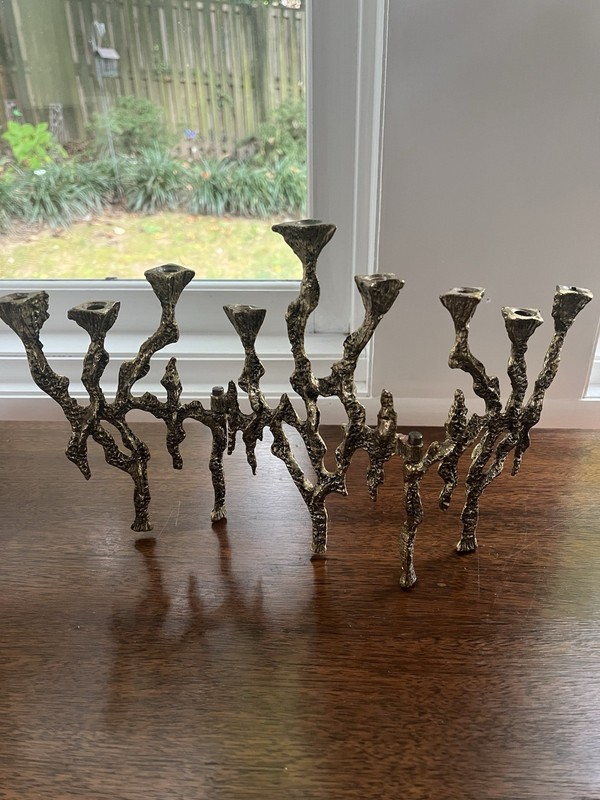 Vintage Brutalist Brass Hanukkah Menorah Wainberg Israel Artist 1950s -60s