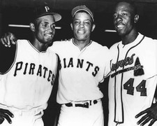 Clemente, Mays, Aaron Hugging And Smiling Together Black And White 4x6 Picture