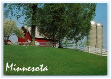 Red Barn Farm Silos Green Pasture Scenic Countryside Minnesota MN Postcard