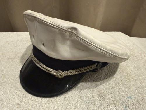💙Vintage 50s 60s DETROIT Police Hat Summer RIOTS Wicker 8 Point Cap White 7 1/8