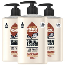 3 xOriginal Source 100% Natural Coconut Shea Butter Antibacterial Handwash 300ml 7.77 per litre
