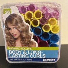 Conair 36 pc Magnetic Rollers body long lasting curls 3 different sizes EUC