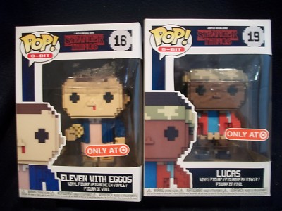 Funko Pop 8-BIT Stranger Things #16 ELEVEN WITH EGGS & #19 LUCAS Target Exclusiv