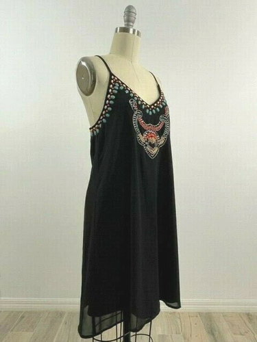 Alya Black Sheer Lined Beaded Spaghetti Strap Beach Dress Size Small - Picture 3 of 5