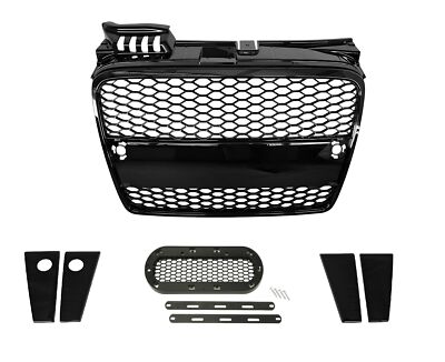 Waben Grill Kühlergrill Emblemhalter Schwarz Glanz passend für Audi A4 B7 04-09
