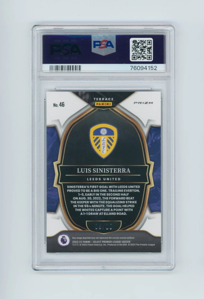 2022-23 Luis Sinisterra Panini Select Gold Leeds United Rookie Card 5/10 PSA 9 - Image 2 of 3