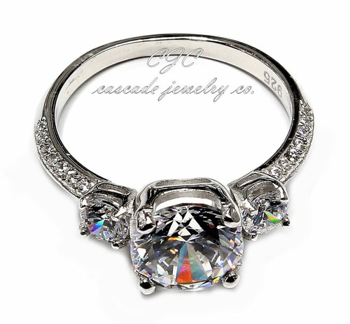 3 Stone Round Wedding Anniversary Ring SOLID Sterling Silver Cubic Zirconia CZ 6 - Picture 4 of 7