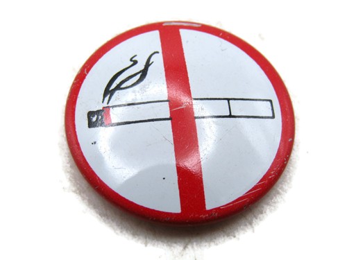 Vintage No Smoking Sign Pinback Button Red & White Round Metal Pin Public Health