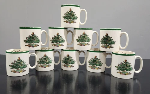 VTG 10 Spode ENGLAND "Christmas Tree" S3324-V Coffee Tea Mugs CUPS
