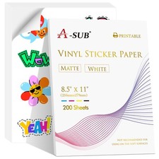 50-200 PK A-SUB Printable Vinyl Sticker Paper for Inkjet Waterproof Matte White